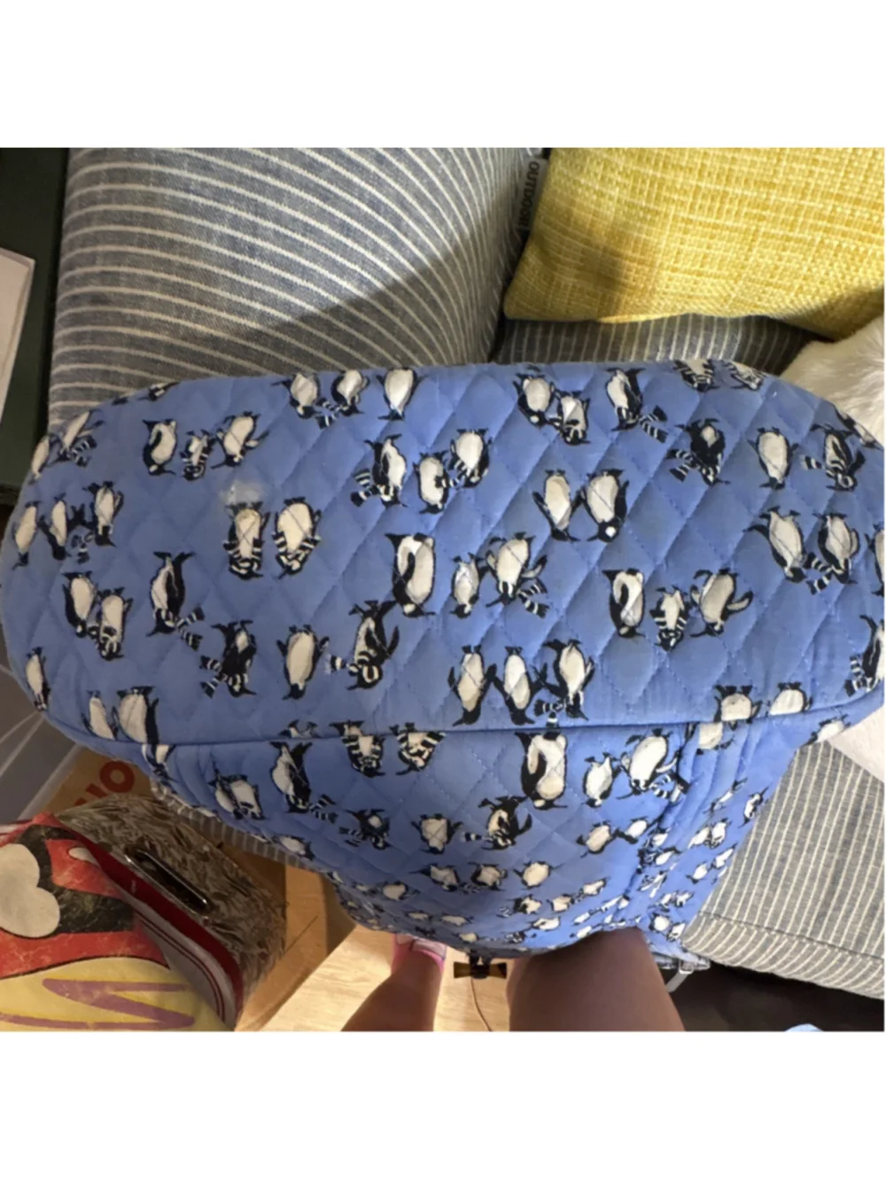 Vera Bradley Blue Penguin Print Tote Bag, Medium, Pockets inside & out 1215
